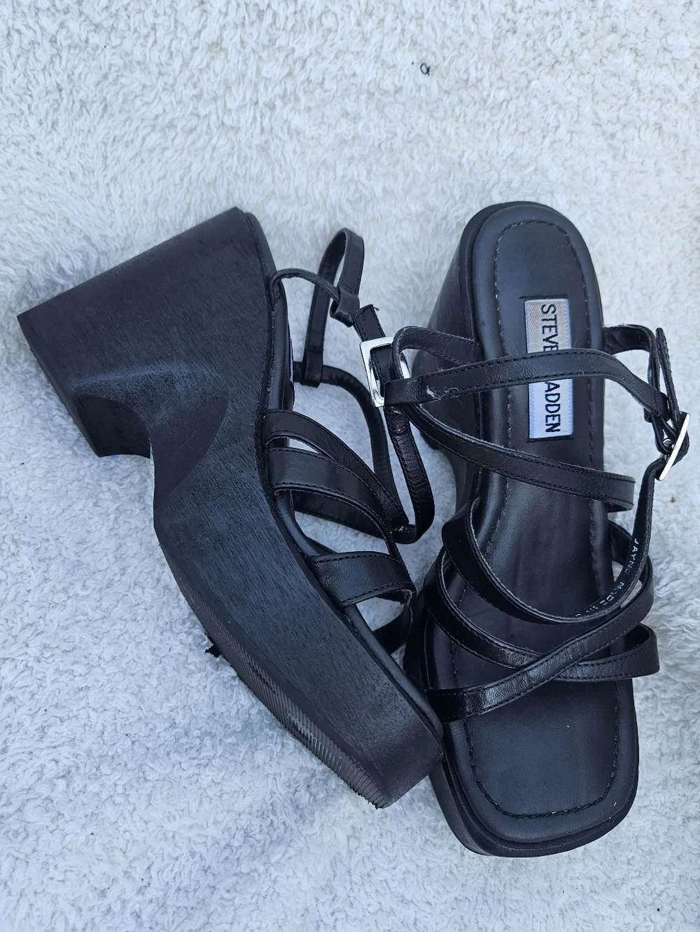 Y2K Vintage Steve Madden Black Strappy Platform Sandals - Picture 1 of 7